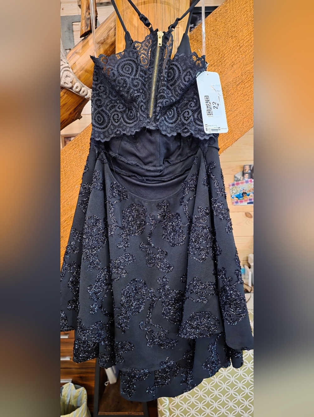 NEW! Black Beaded Lace-Back Party Dress - Picture 8 of 14